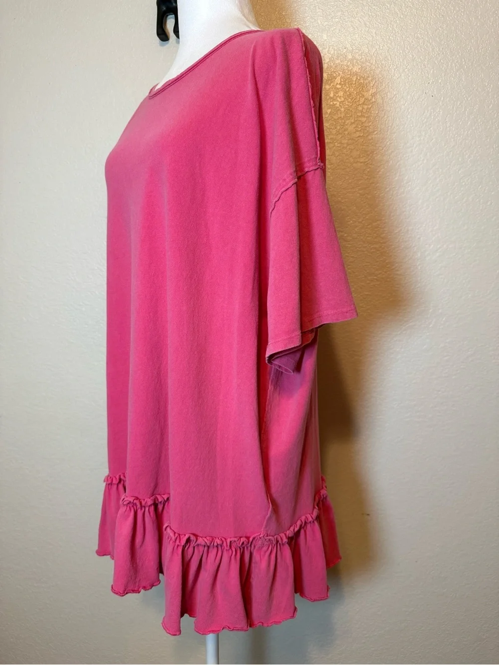 Free People We The Free Why Yes Ruffle Hem Tee Shirt Hot Pink Medium
